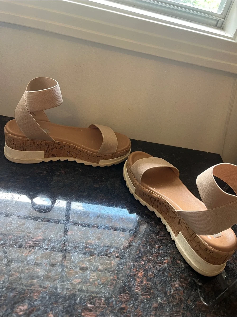 Steve Madden Neutral Beige Cork Platform Sandal with Ankle Band - Picture 7 of 9